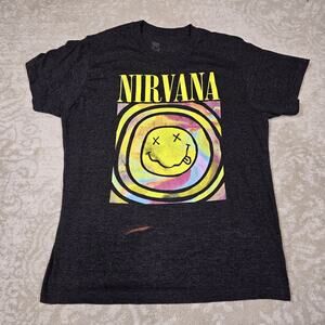 Women's XL "Nirvana" Short Sleeve Graphic T-Shirt - Black - Preloved With Flaw